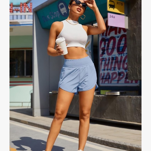 Women’s Athletic Running Shorts- Sky Blue - Picture 4 of 7